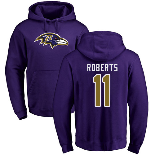 Men Baltimore Ravens Purple Seth Roberts Name and Number Logo NFL Football #11 Pullover Hoodie Sweatshirt
